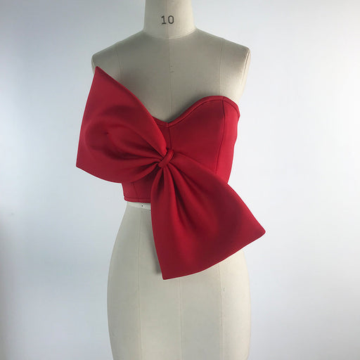 Color-Red-3D Bowknot Sexy Bow Wrapped Chest Strapless Short Top Shirt Women Women Tops-Fancey Boutique