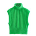 Color-Green-Autumn Winter Bright Turtleneck Curling Thick Thread Knitted Sunken Stripe Vest Jacket Sweater Women-Fancey Boutique