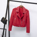 Color-Chinese Red-Autumn Epaulet Collared Short Belt Women Faux Leather Coat Simple Leather Jacket Motorcycle Jacket-Fancey Boutique