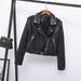 Color-Classic Black-Autumn Epaulet Collared Short Belt Women Faux Leather Coat Simple Leather Jacket Motorcycle Jacket-Fancey Boutique