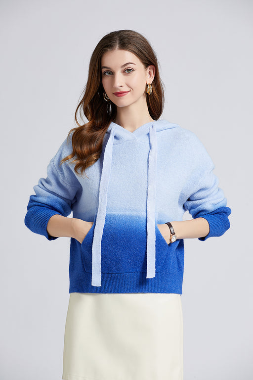 Color-Blue-Women Fall Winter Gradual Color Change Soft Waxy Lazy Door Sewing Sweater Women Premium Hooded Arctic Velvet Sweater Hoodies-Fancey Boutique