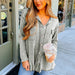 Color-Light Gray-Autumn Winter Women Coat Waffle Distressed Ruffled Collared Baggy Coat-Fancey Boutique