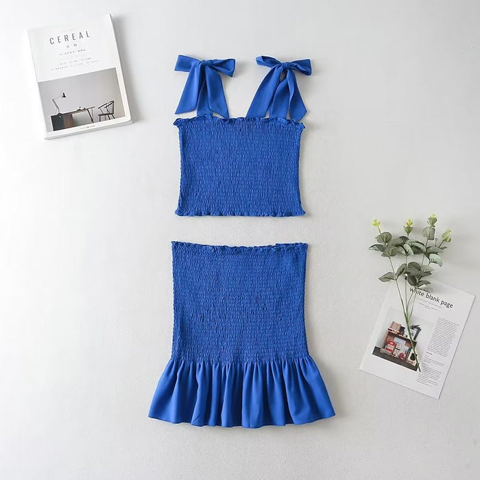 Color-royal blue-Spring Autumn Elastic Wrapped Chest Camisole Hip Lotus Leaf Skirt Outfit-Fancey Boutique