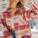 Color-Rose plaid-Women Clothing Autumn Winter Plaid Coat Casual Loose Lapels Woolen Coat-Fancey Boutique