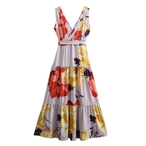 Color-Multi-Women Summer Wide Brimmed Sleeveless Vest Waist Dress Long Dress-Fancey Boutique