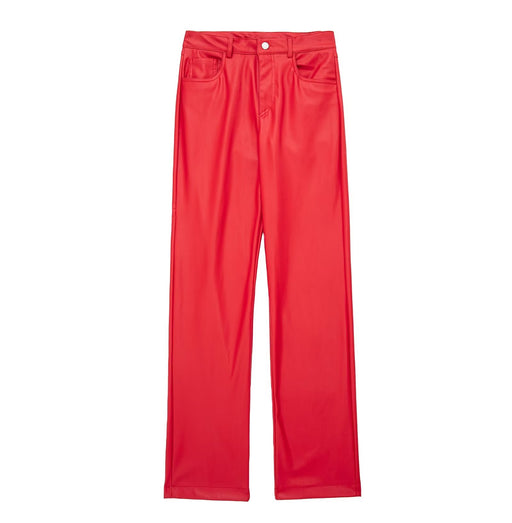 Color-Red-Fall Street Urban Casual Texture Straight Leg Trousers-Fancey Boutique