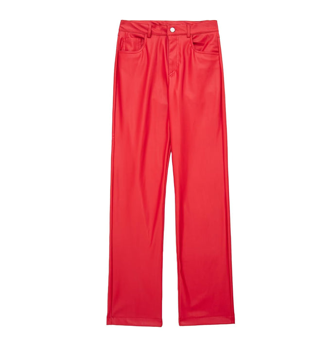 Color-Red-Fall Street Urban Casual Texture Straight Leg Trousers-Fancey Boutique