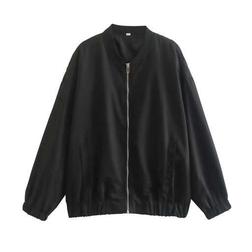 Color-Black-Women Urban Casual Loose Varsity Jacket-Fancey Boutique