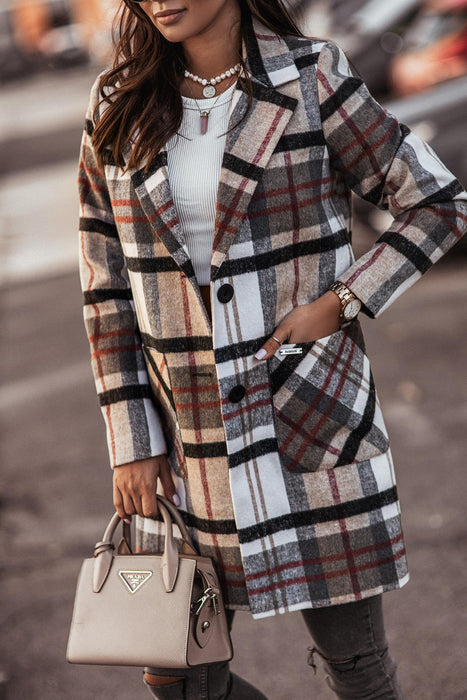 Color-Multi-2-New Plaid Long Woolen Coat-Fancey Boutique