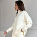 Color-Milky White Top-Autumn Winter High Collar Loose Slit Long Sleeve Wide Leg Pants Set-Fancey Boutique