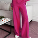 Color-Rose Red Pants-Autumn Winter High Collar Loose Slit Long Sleeve Wide Leg Pants Set-Fancey Boutique