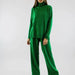 Color-Green Set-Autumn Winter High Collar Loose Slit Long Sleeve Wide Leg Pants Set-Fancey Boutique