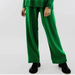 Color-Green Pants-Autumn Winter High Collar Loose Slit Long Sleeve Wide Leg Pants Set-Fancey Boutique
