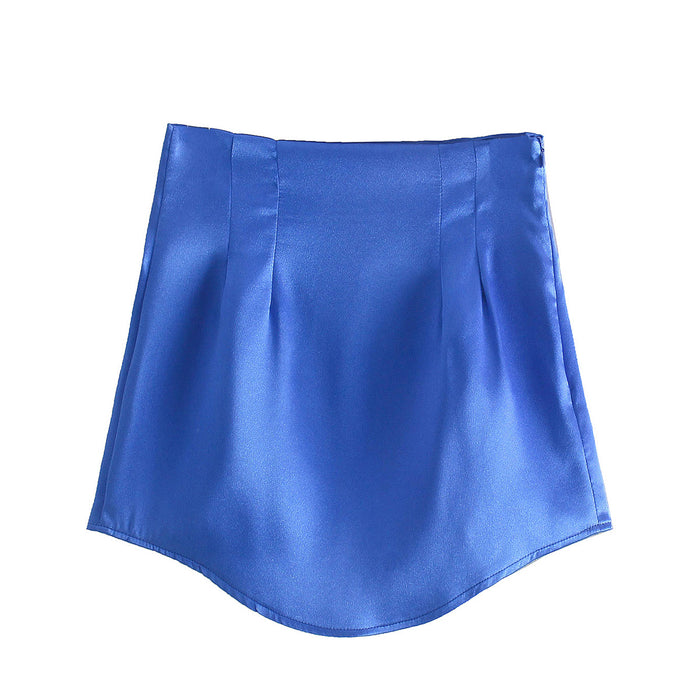 Color-royal blue-Fall Street All Match Silk Satin Texture Mini Skirt-Fancey Boutique