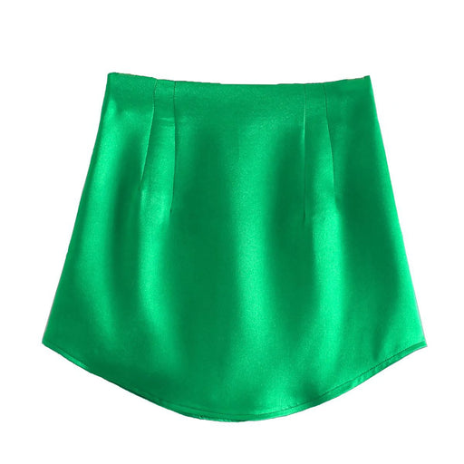 Color-Green-Fall Street All Match Silk Satin Texture Mini Skirt-Fancey Boutique