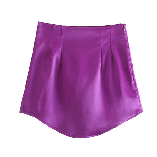 Color-Purple-Fall Street All Match Silk Satin Texture Mini Skirt-Fancey Boutique