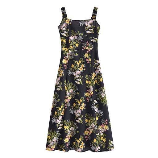 Color-Multi-Summer Women High Split Waist Slimming Hemline Hem Mid Length Tie Strap Dress Women-Fancey Boutique