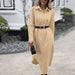 Color-Khaki-Stand Alone Popular Solid Color Drop Shoulder Curved Hem Shirt Dress Without Belt-Fancey Boutique