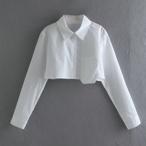 Color-White-Women Clothing Short Frayed Hem Loose Shirt Polo Collar Casual Button Cardigan Top-Fancey Boutique