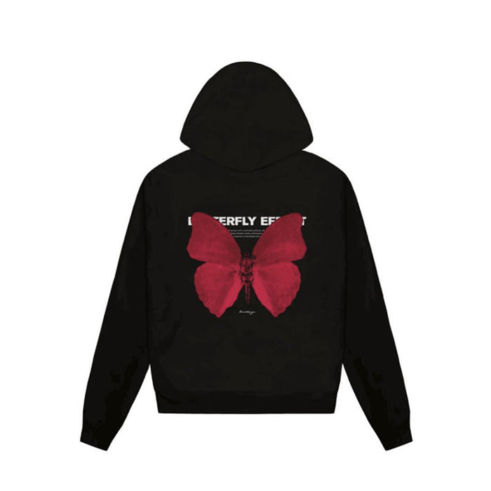 Color-Black Plush-Black Brand Sweater Women Trendy Fleece Lined Thickened Hooded Butterfly Printed Hoodie-Fancey Boutique