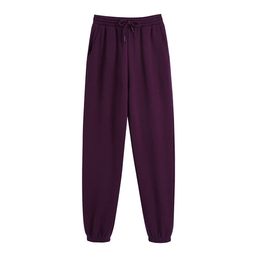 Color-Sandalwood Purple-Sandalwood Purple Thick Pure Cotton Looped Fabric Elastic Waist Drawstring Knit Casual Sweatpants-Fancey Boutique