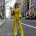 Color-Yellow-Half Turtleneck Lantern Sleeve Simple Capable Office Lady Jumpsuit-Fancey Boutique