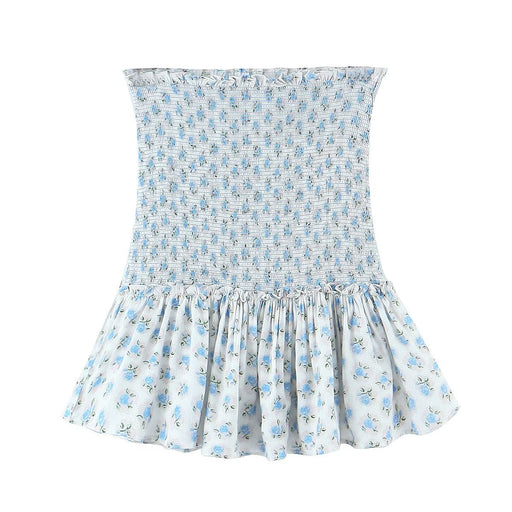 Color-skyblue-Early Spring Women Clothing Elastic Smocking Slim Square Collar Two Piece Skirt Sets-Fancey Boutique