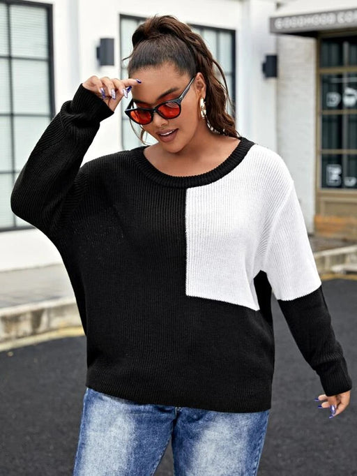 Color-Black-Plus Size Autumn Winter Sweater Pullover Sweater Top Long Sleeve Women Sweater-Fancey Boutique