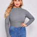 Color-Light Gray-Plus Size Autumn Winter Round Neck Highly Elastic Sweater Women Bottoming Sweater Pullover Solid Color Beading-Fancey Boutique