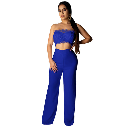 Color-Blue-Boutique Sexy Solid Color Lace Jumpsuit-Fancey Boutique