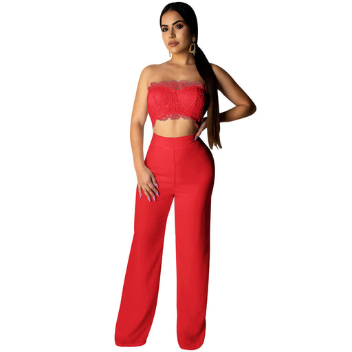 Color-Red-Boutique Sexy Solid Color Lace Jumpsuit-Fancey Boutique