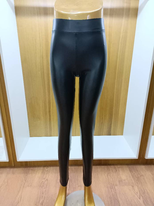 Color-Black Plush-Leather Pants Basic Cropped Pants Mid Waist Faux Leather Slim Fit Pants Hip Lifting Sexy Women Pants-Fancey Boutique