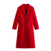 Color-Red-Long Simple Slim Office Woolen Coat Long Sleeve Elegant Plush Woolen Coat-Fancey Boutique