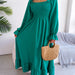 Color-Green-Spring Summer Casual Square Collar Flare Large Swing Ruffled Maxi Dress Women Clothing-Fancey Boutique