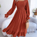 Color-Orange-Spring Summer Casual Square Collar Flare Large Swing Ruffled Maxi Dress Women Clothing-Fancey Boutique