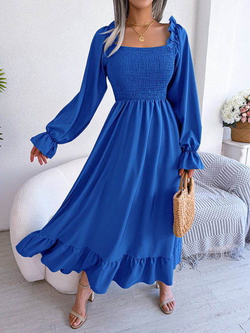 Color-royal blue-Spring Summer Casual Square Collar Flare Large Swing Ruffled Maxi Dress Women Clothing-Fancey Boutique