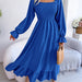 Color-royal blue-Spring Summer Casual Square Collar Flare Large Swing Ruffled Maxi Dress Women Clothing-Fancey Boutique