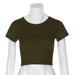 Color-Army Green-Spring Summer Round Neck Short Sleeve Vest Exposed Cropped Slim Fit Multi Color Women T Shirt-Fancey Boutique