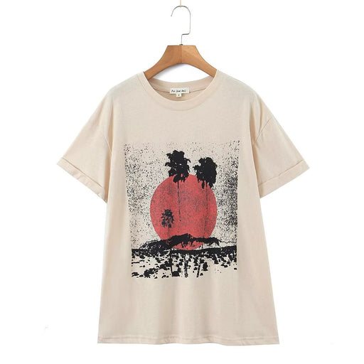 Color-Apricot-Brand Angel Coconut Sun Print T shirt Loose Men Women Couple Wear Letter Graphic Short Sleeve-Fancey Boutique