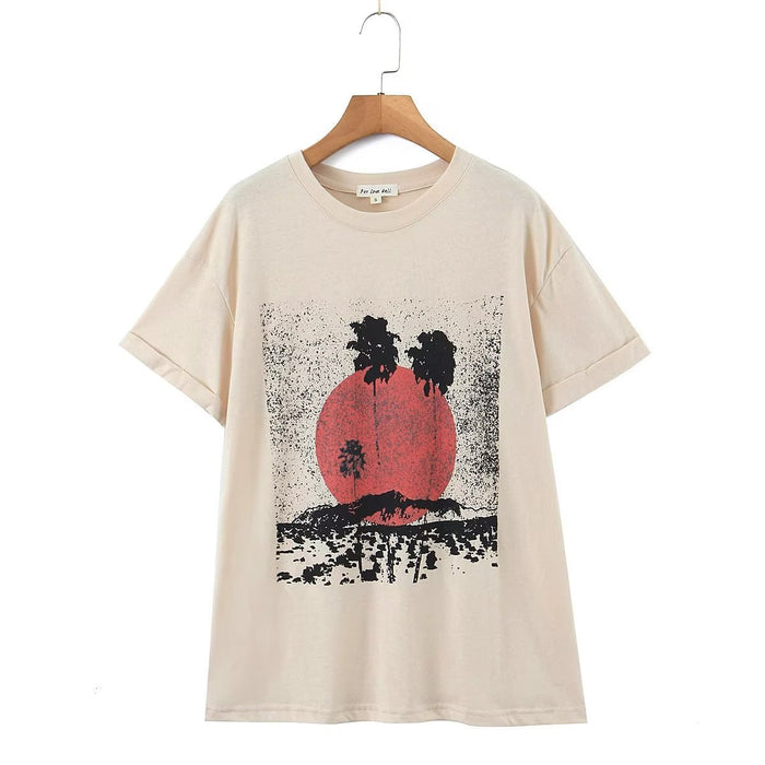 Color-Apricot-Brand Angel Coconut Sun Print T shirt Loose Men Women Couple Wear Letter Graphic Short Sleeve-Fancey Boutique