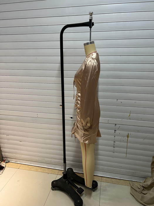 Color-Irregular Asymmetric Hip High Waist Sexy V neck Drawstring Pleated Nightclub Dress-Fancey Boutique