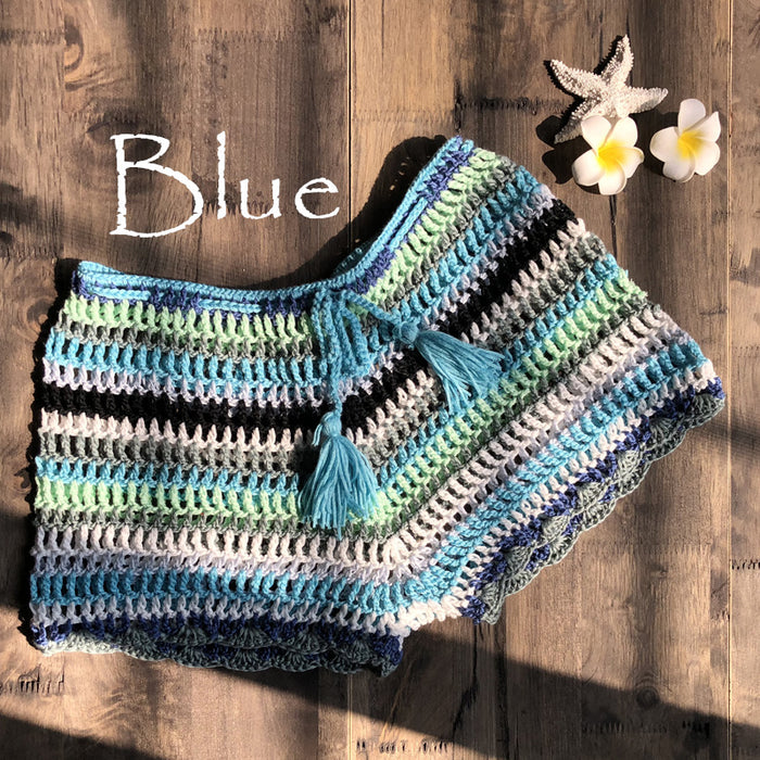 Color-Skyblue-Women Split Swimsuit Women Color Striped Hand Crocheting Bikini Set Knitted Sexy Swimming Trunks-Fancey Boutique