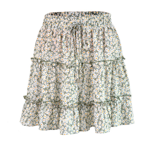 Color-Green Floral-HighWaist Ruffles Floral Skirt Printed Beach A line Skirt-Fancey Boutique