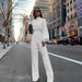 Color-White-Half Turtleneck Lantern Sleeve Simple Capable Office Lady Jumpsuit-Fancey Boutique