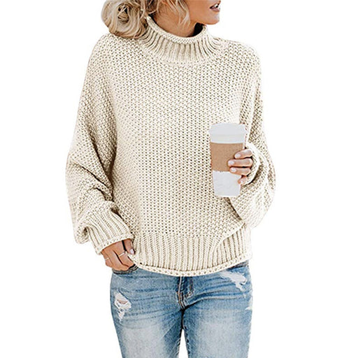 Color-Apricot-Autumn Winter Knitwear Women Clothing Thick Thread Turtleneck Pullover Women-Fancey Boutique