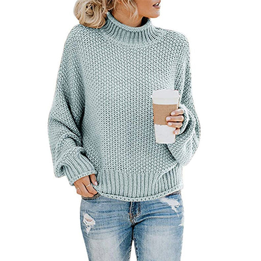 Color-Blue-Autumn Winter Knitwear Women Clothing Thick Thread Turtleneck Pullover Women-Fancey Boutique