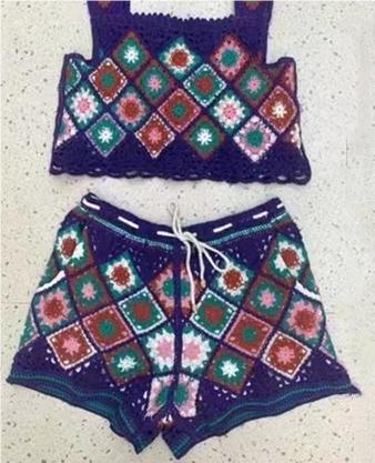 Color-Purple-Fashion Suit Embroidered Lattice Top High Waist Embroidered Shorts Two Piece Set-Fancey Boutique