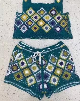 Color-blackish green-Fashion Suit Embroidered Lattice Top High Waist Embroidered Shorts Two Piece Set-Fancey Boutique