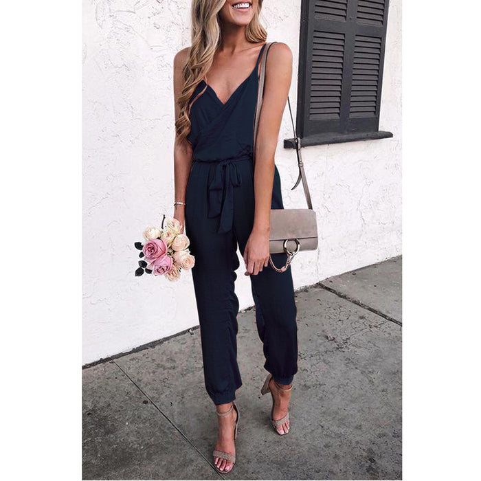 Women Clothing Solid Color Sling Belt Jumpsuit-Fancey Boutique