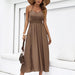 Color-Dark Brown-Summer Brown Strap Waist Tight Maxi Dress for Women-Fancey Boutique